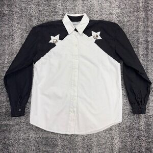 Vtg 1994 Adobe Rose Women's M Black White Cowgirl Spurs Design Button Up Shirt